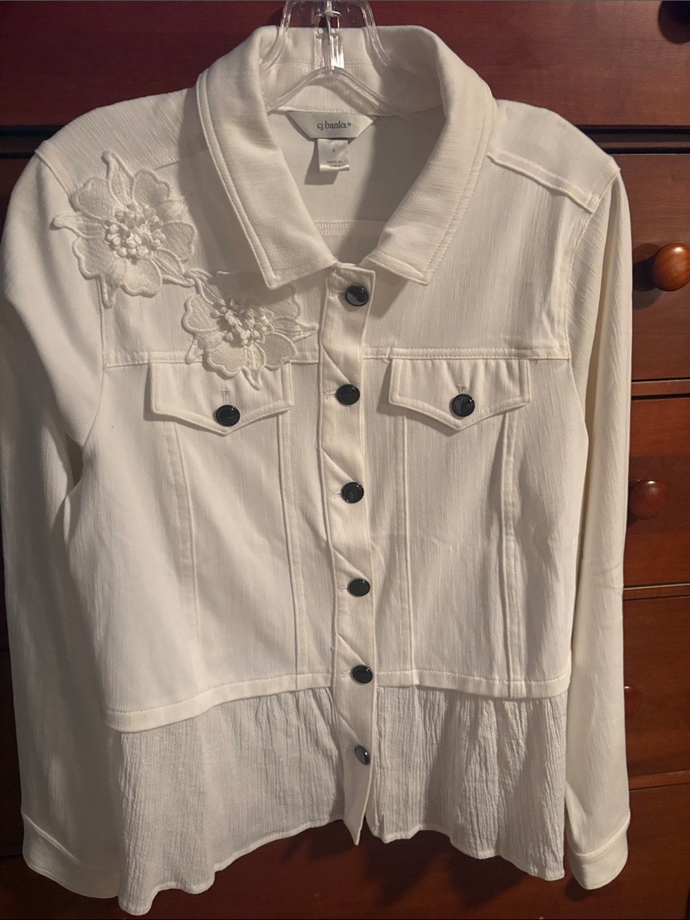White Embroidered Stretch Jean Jacket